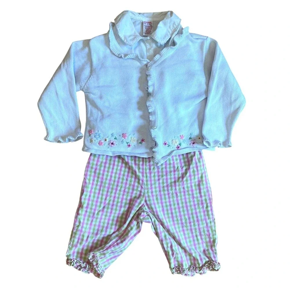 Vintage Gymboree 3pc Set Girl 24M Y2K Baby Cottagecore Embroidery Gingham Retro